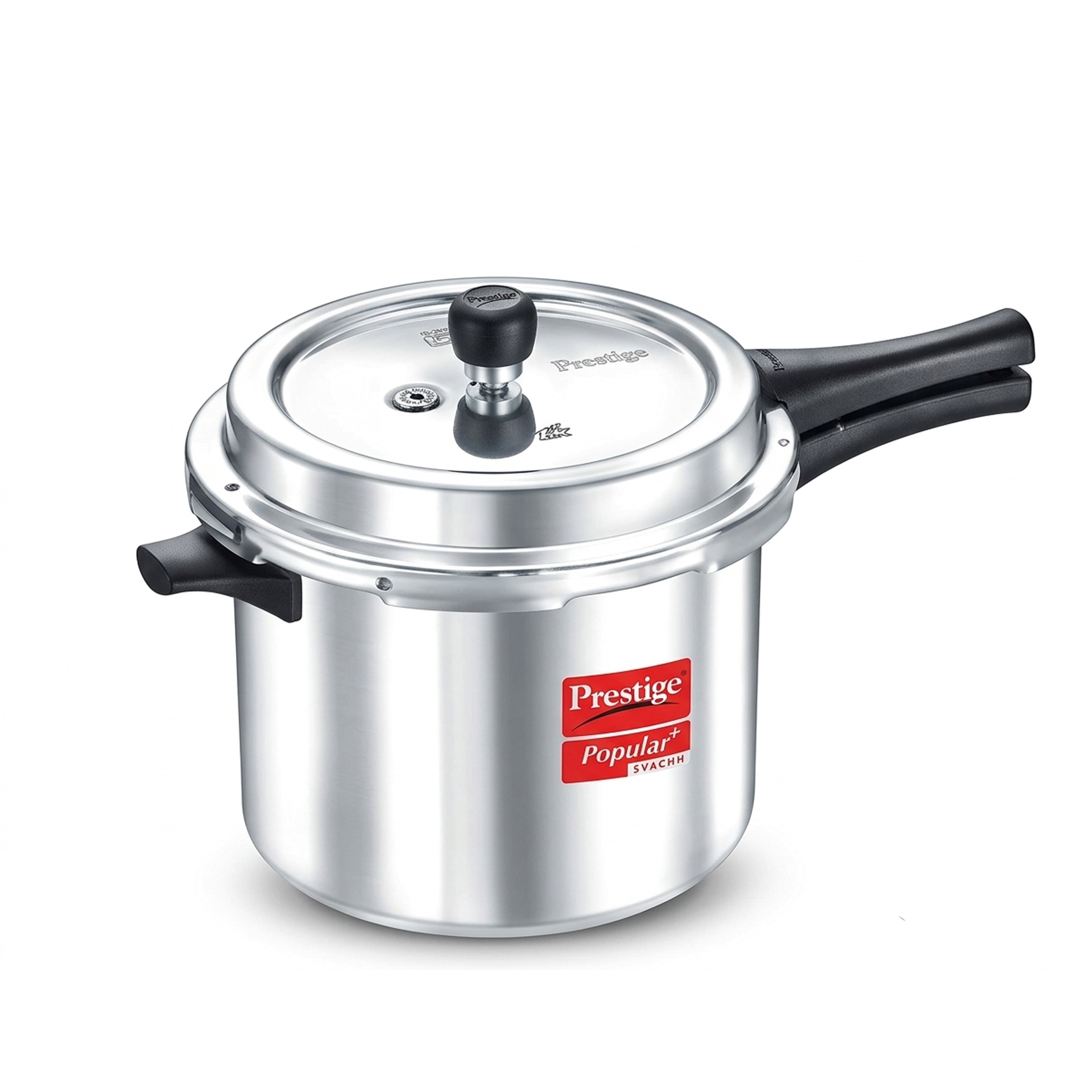 Prestige Popular Plus Svachh Virgin Aluminium Spillage Control Outer Lid Pressure Cooker, (Silver), 12 Liter