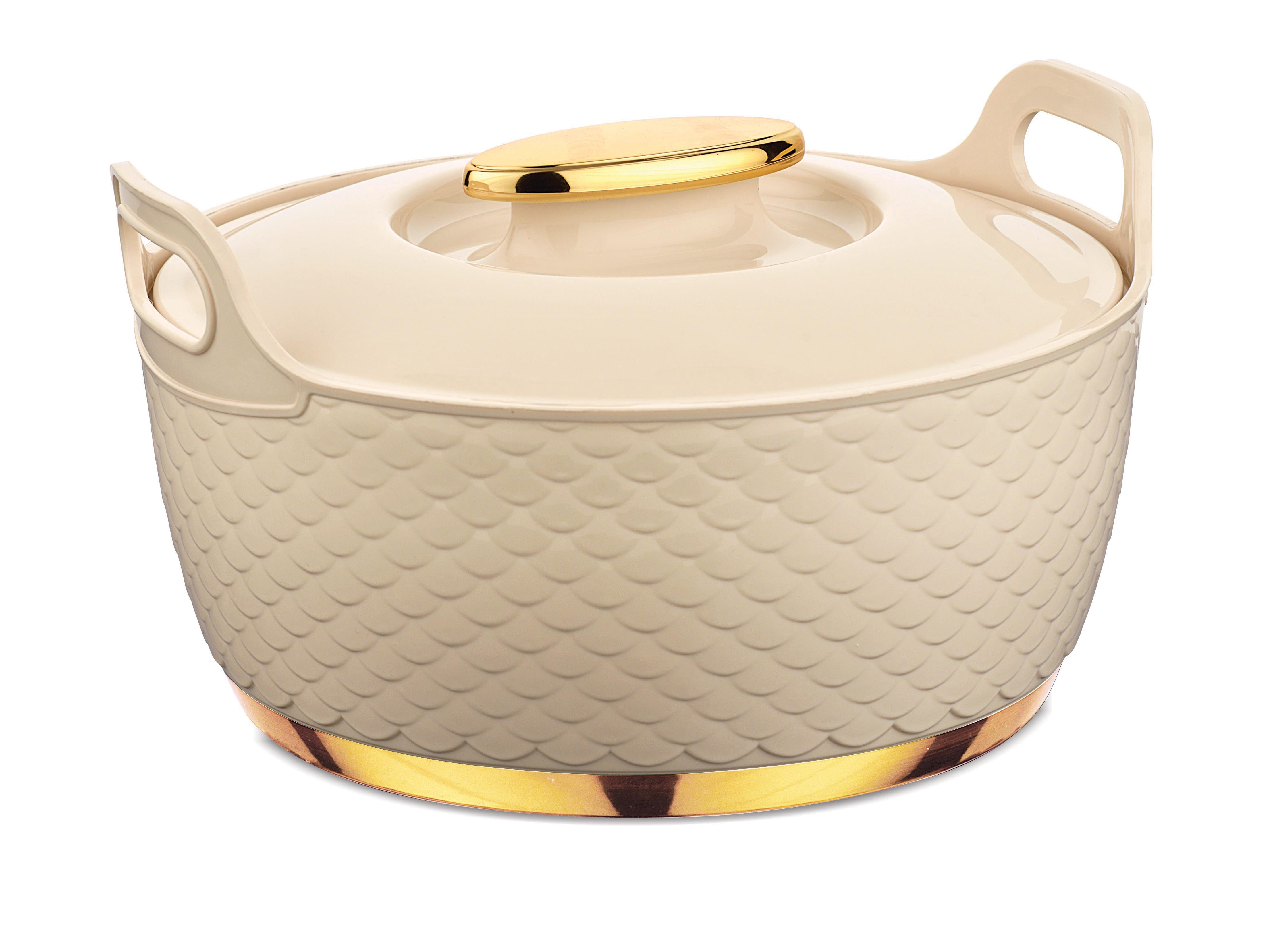 Asian Majestic Gold Casserole Dlx 3500 Ml-Beige | Super PU Insulation Hot Pot with Stainless Steel Inner Casing | Dishwasher Safe | Serving Dishes with Lids | Hot Food Storage Container & Warmers