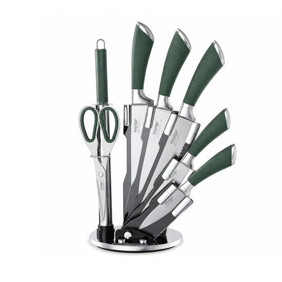 Prestige Kitchen Knife Set with Acrylic Knife Stand | Premium Kitchen Set with Clear Storage Block | Laser-cut Rust-free Stainless Steel Blade | PR50910 - Green
