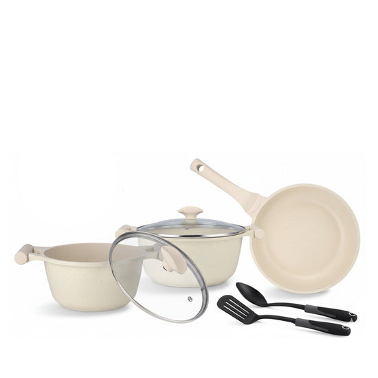 Prestige Essentials 7-Piece Off-White Granite Set | Non-Stick Pots and Pans Set | Induction Compatible Cooking Set | PR80971