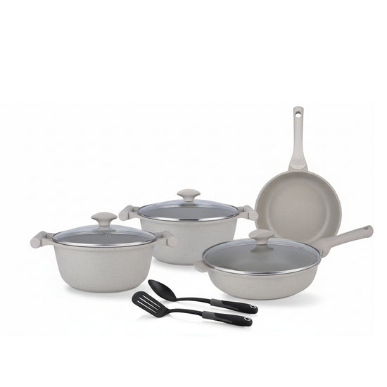 Prestige Essentials 9-Piece Grey Granite Cookware Set | Non-Stick Pots and Pans Set | Induction Compatible Cooking Set | PR80976