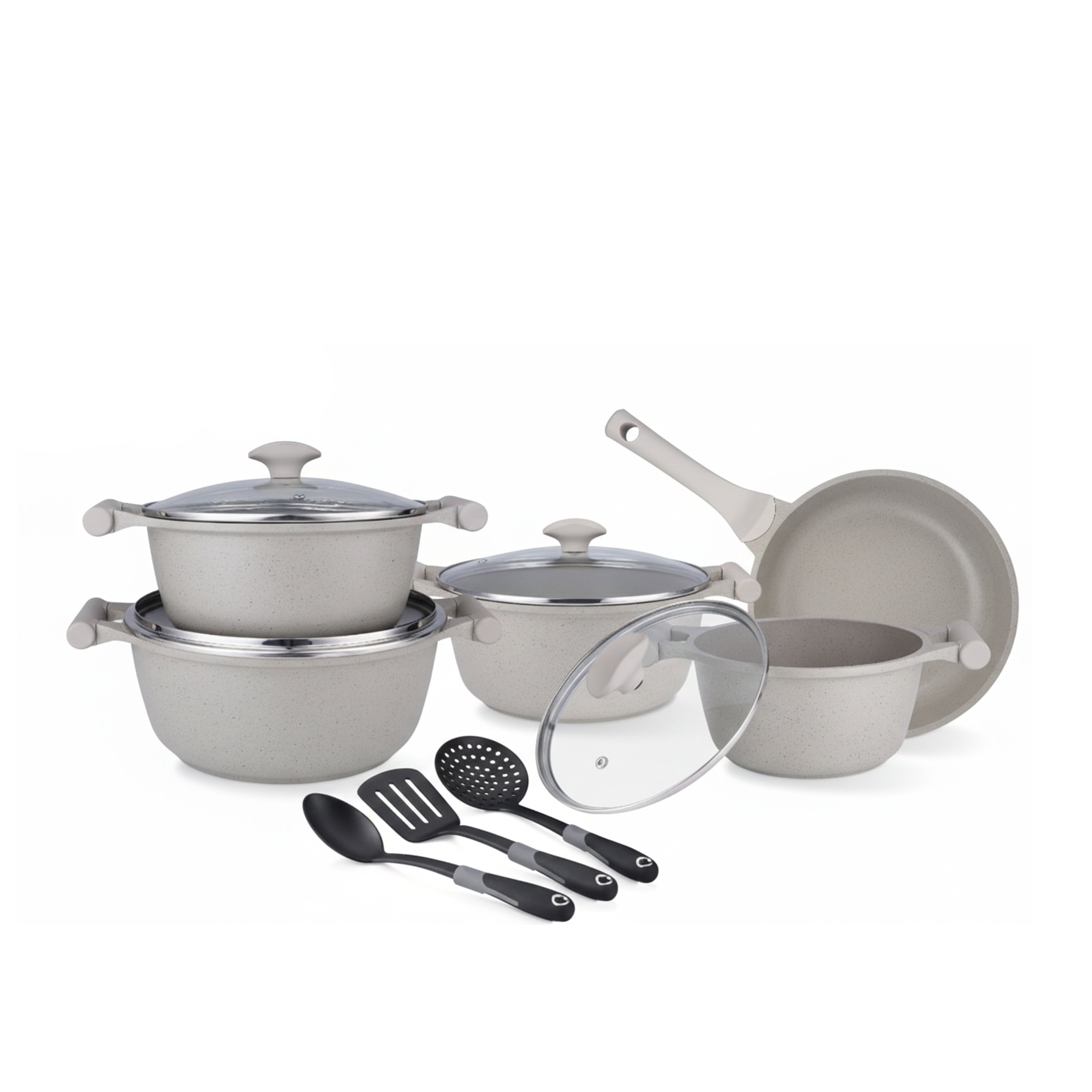 Prestige Essentials 12-Piece Grey Granite Cookware Set | Non-Stick Pots and Pans Set | Induction Compatible Cooking Set | PR80978