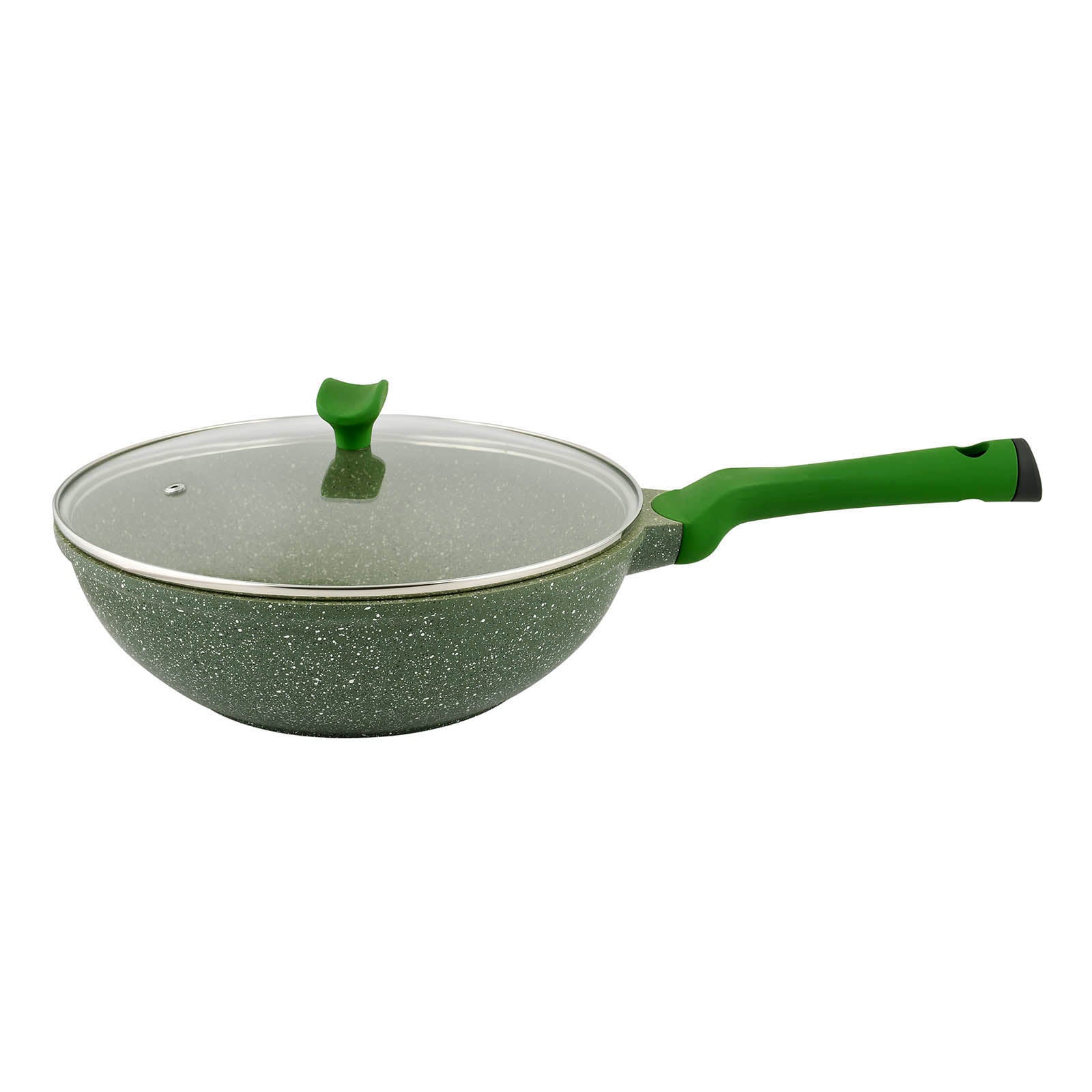 Prestige Essentials Wok Pan 30 Cm | Induction Compatible Non Stick Pan | Granite Coted Cooking Pot | Green - PR81117