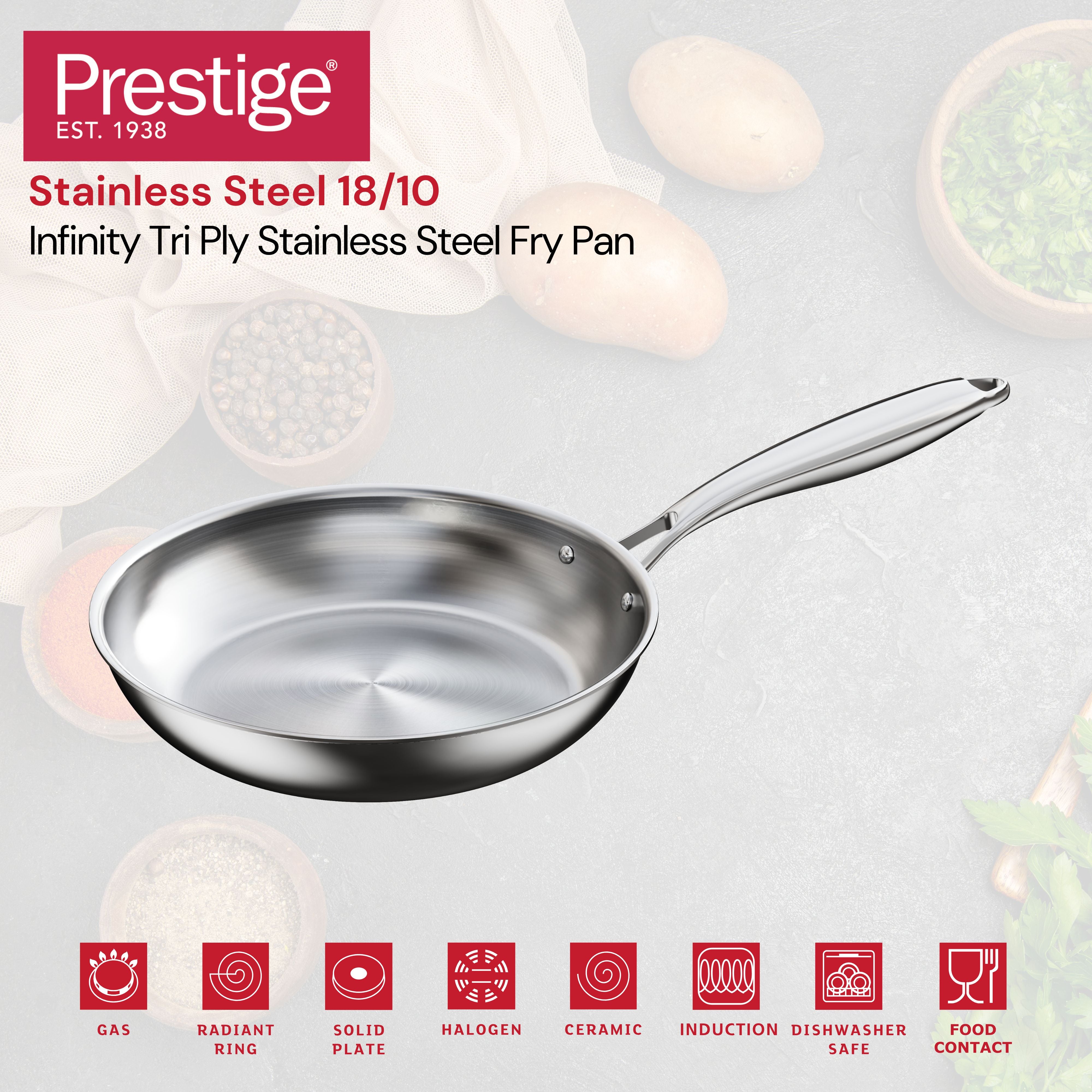 Prestige Infinity Tri Ply Stainless Steel 20cm Fry Pan | Induction + all hob suitable | PR81180