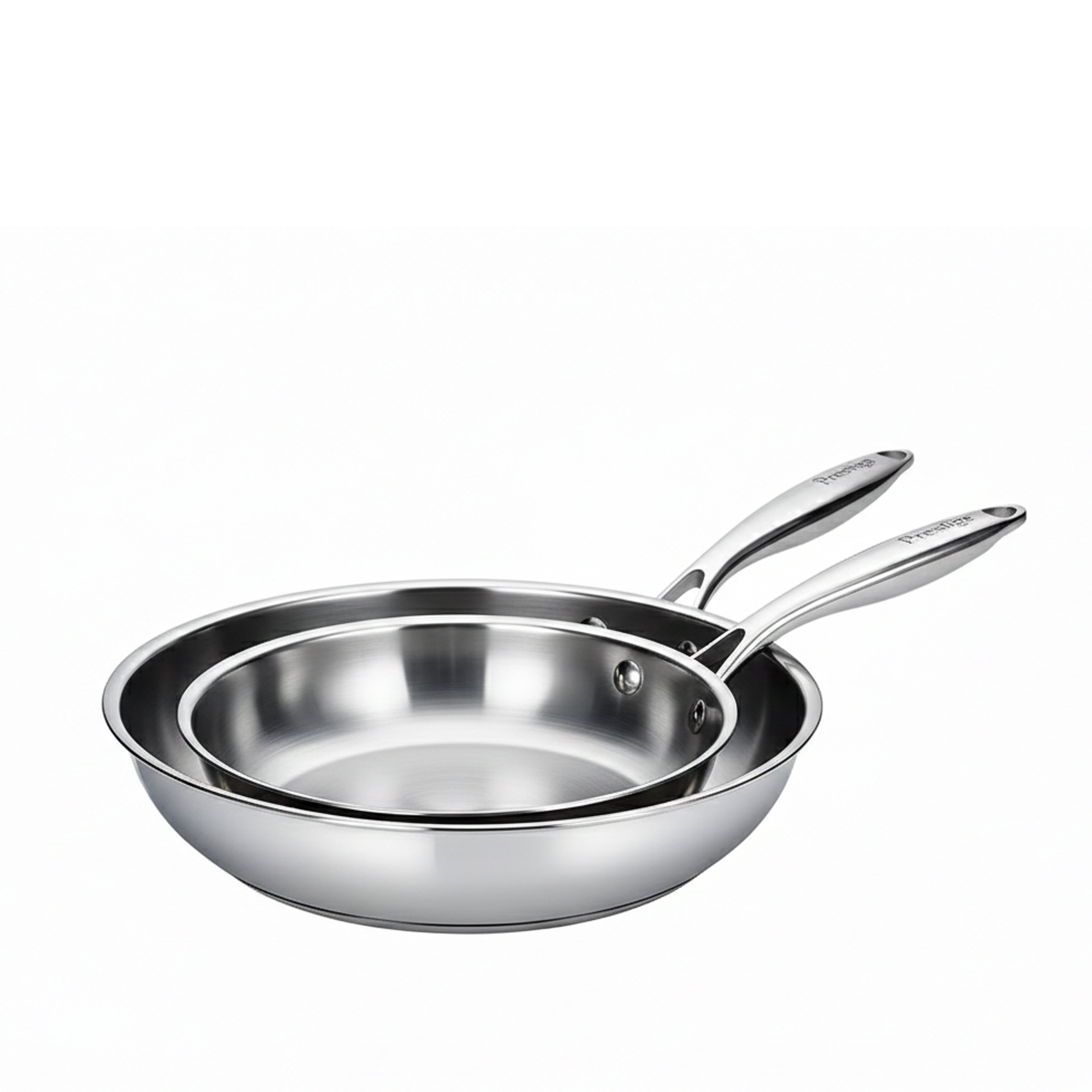 Prestige Tri Ply S/S Twin Frypan Set 24Cm / 28Cm Fry Pan | Induction + all hob suitable | Pots and Pans Set | PR81205