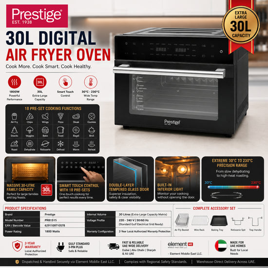 Prestige 30 Litre Extra-Large Digital Touchscreen Air Fryer Oven (1800W) | PR81515