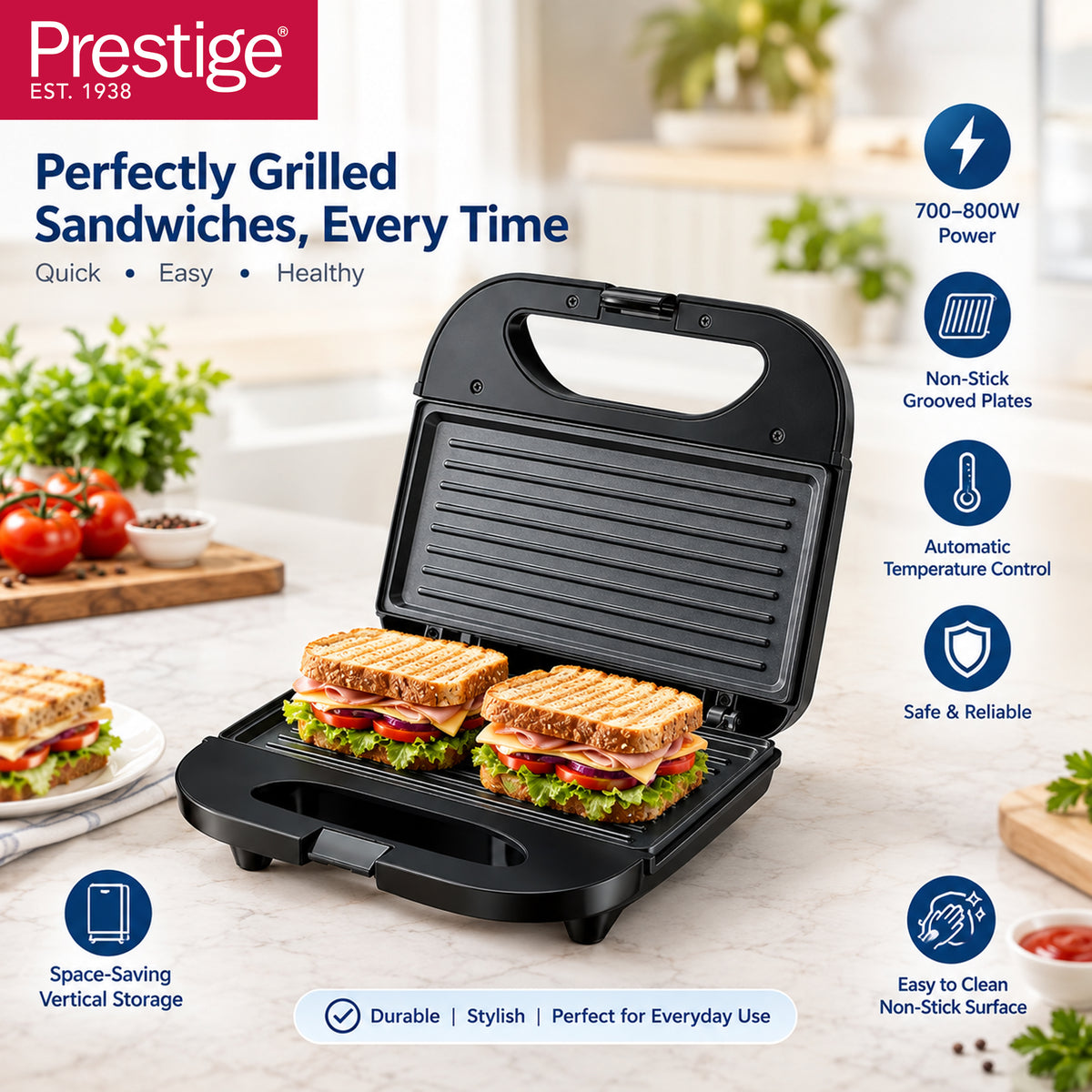 Prestige Stainless Steel Single Grill Sandwich Maker | PR81520