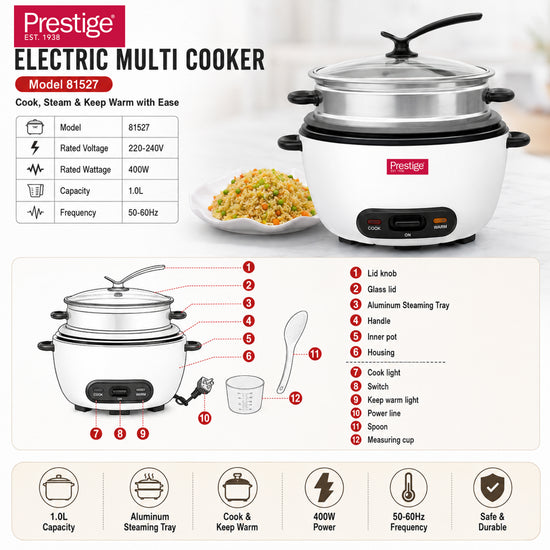 Prestige 1L Automatic Rice Cooker 3-in-1 400W | PR81527