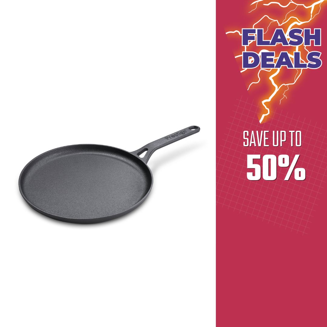Prestige Cast Iron Pre-Seasoned Flat Tawa 24 cm | PR48891 Black