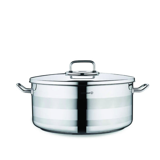 Korkmaz Astra2 Low Casserole 28x10 cm / 6 L | Induction Compatible Tri-Ply Bottom Pot for Cooking | Turkish Stainless Steel Cookware - KA2040