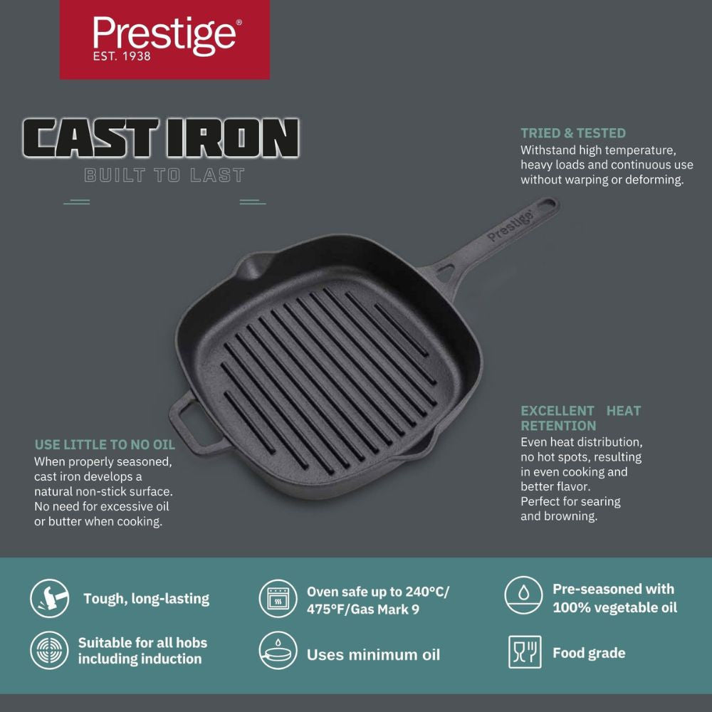 Prestige Cast Iron Pre-Seasoned Grill 24 CM | PR48896