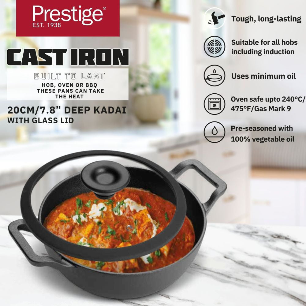 Prestige Cast Iron Pre-Seasoned Kadai 20 CM | PR48894