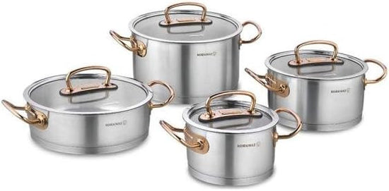 Korkmaz Proline 8 Piece Pot Cookware Set | Stainless Steel Induction Compatible Tri-Ply Bottom Pots Set | Rose Gold - KA1149
