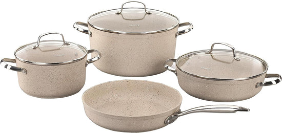 Korkmaz Granita 7 Pieces Non-Stick Cookware Set | Forged Aluminum Granite Coated Induction Base Cookware Pots and Pans Set | Beige - KA1272