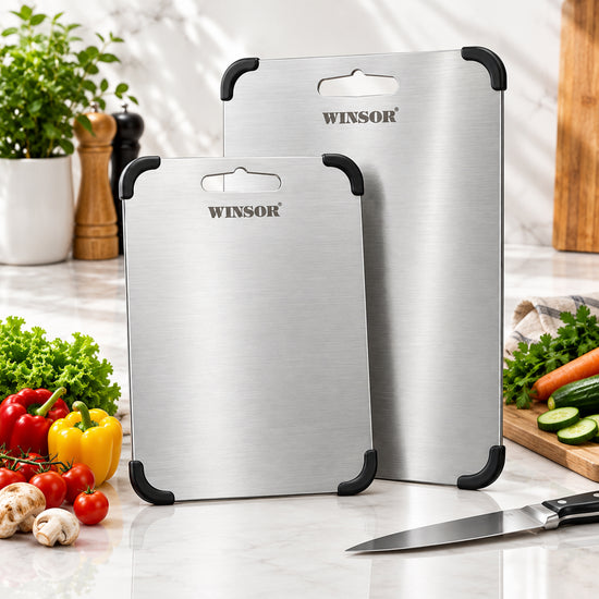 Winsor Stainless Steel Cutting Board Set (29Cm + 36Cm) | Premium Scratch & Rust Resistance Surface | Easy To Clean | 1.2 MM Thickness | WR80848