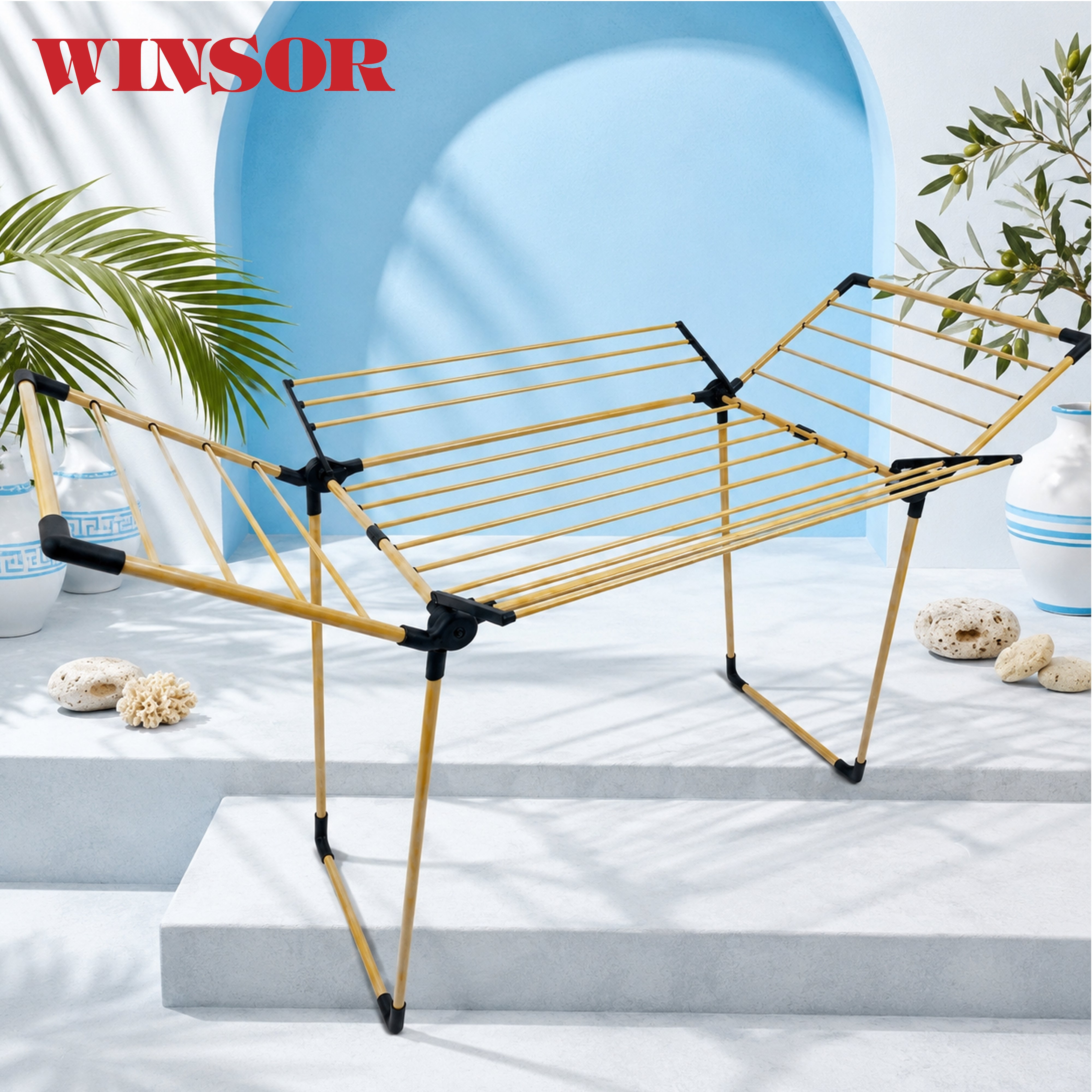 Winsor 21M Gold Clothes Drying Foldable Stand – Heavy Duty Iron Tubes with Rust Proof Powder Coating Laundry Dryer - WR80846 (Golden Edition)