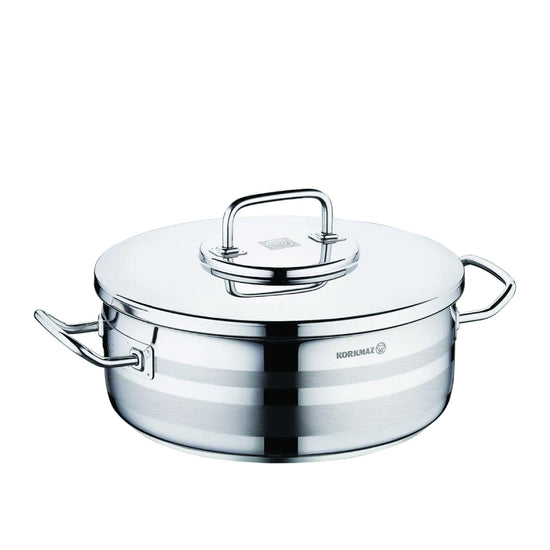 Korkmaz Astra2 Short Casserole 30x11 cm | Induction Compatible Tri-Ply Bottom Pot for Cooking | Turkish Stainless Steel Cookware - KA2037