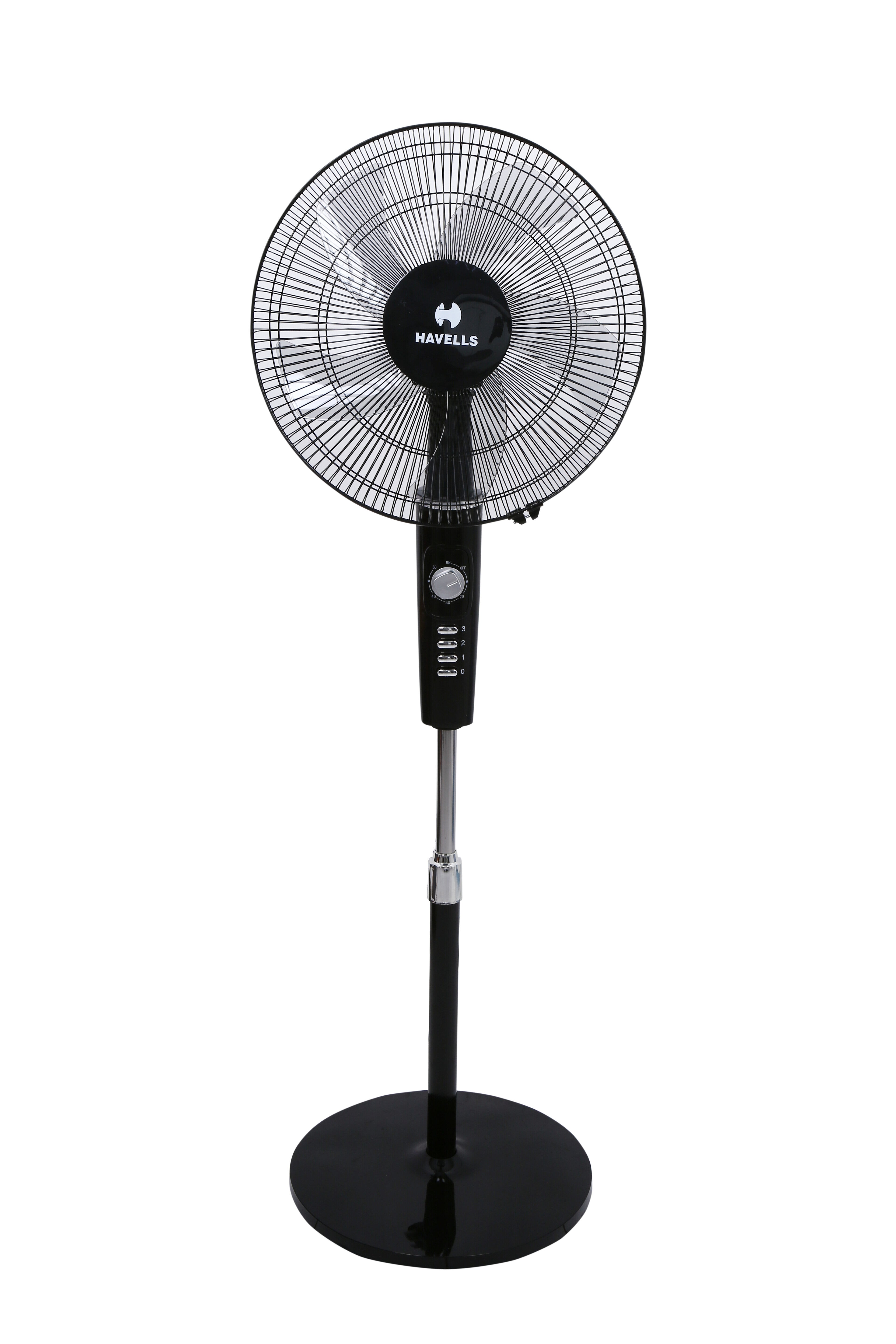 Havells Rigo Pedestal Stand Fan Black 400Mm | 3 Speed Levels & Adjustable Height | 5AS Blade with 1 Hours Timer