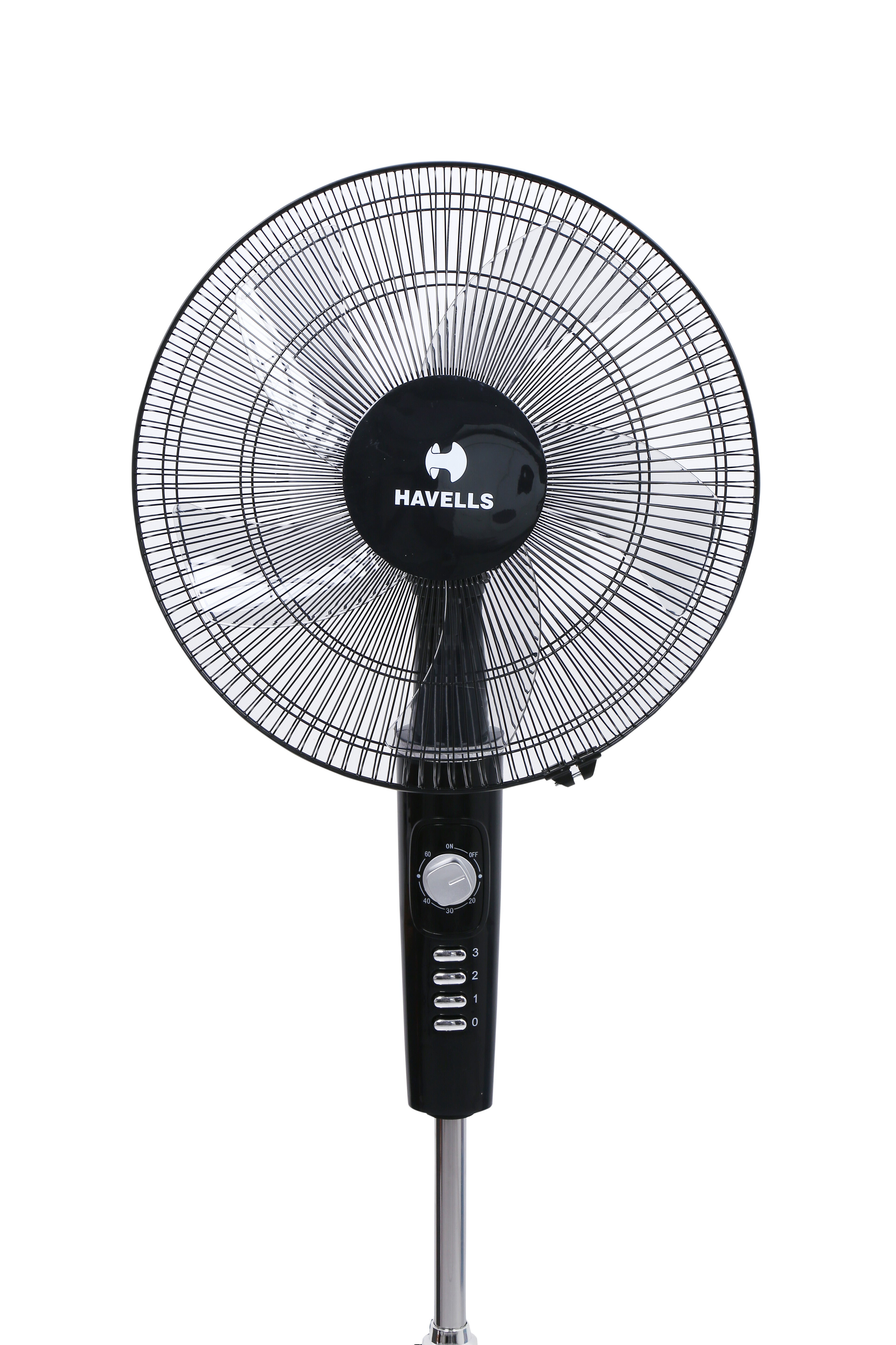 Havells Rigo Pedestal Stand Fan Black 400Mm | 3 Speed Levels & Adjustable Height | 5AS Blade with 1 Hours Timer