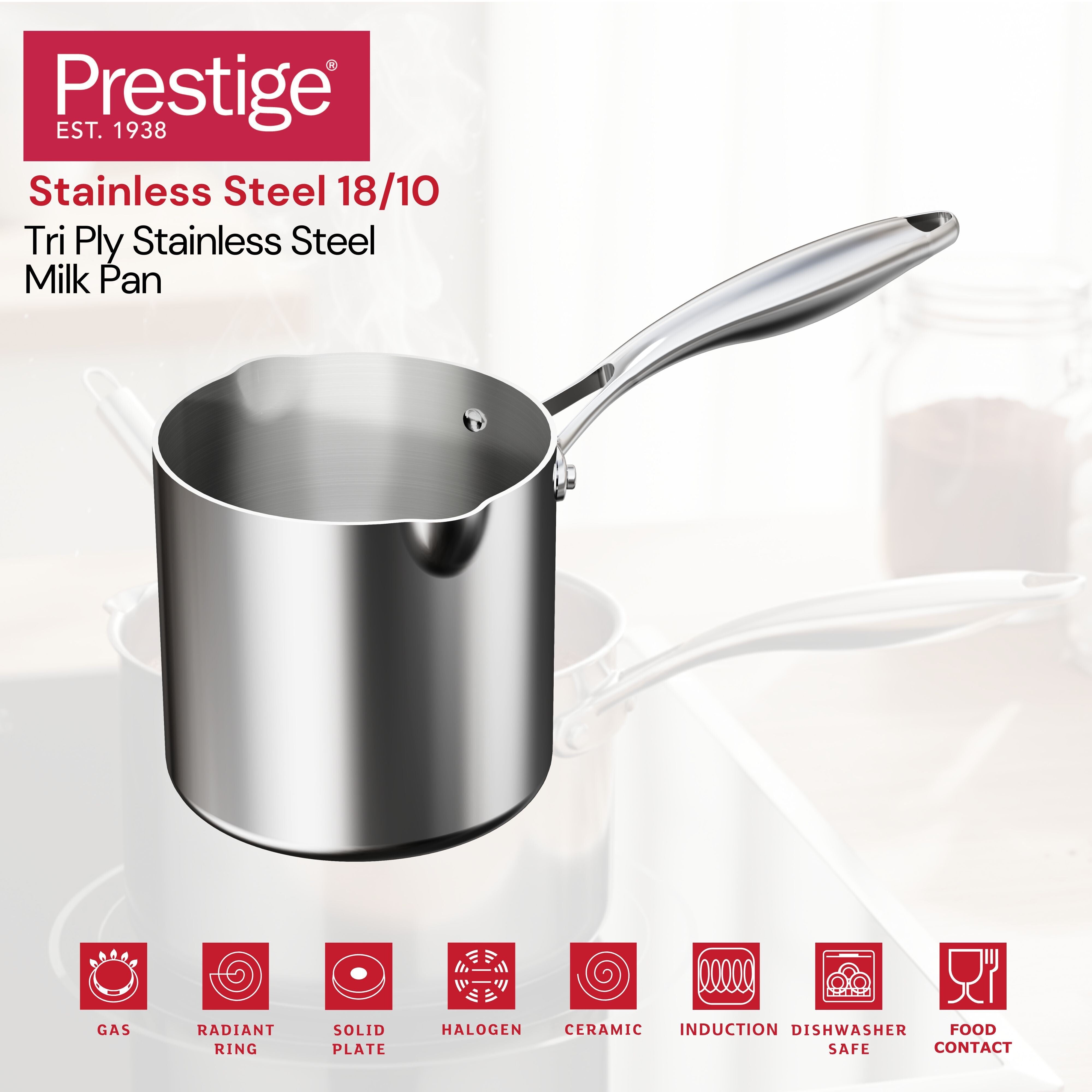 Prestige Infinity Tri Ply Stainless Steel 14cm Milk Pan | Induction + all hob suitable | PFOA Free | PR81198