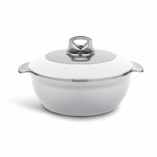 Asian Globus Casserole Dlx 2500 Ml - White | Super PU Insulation Hot Pot with Stainless Steel Inner Casing | Dishwasher Safe | Serving Dishes with Lids | Hot Food Storage Container & Warmers