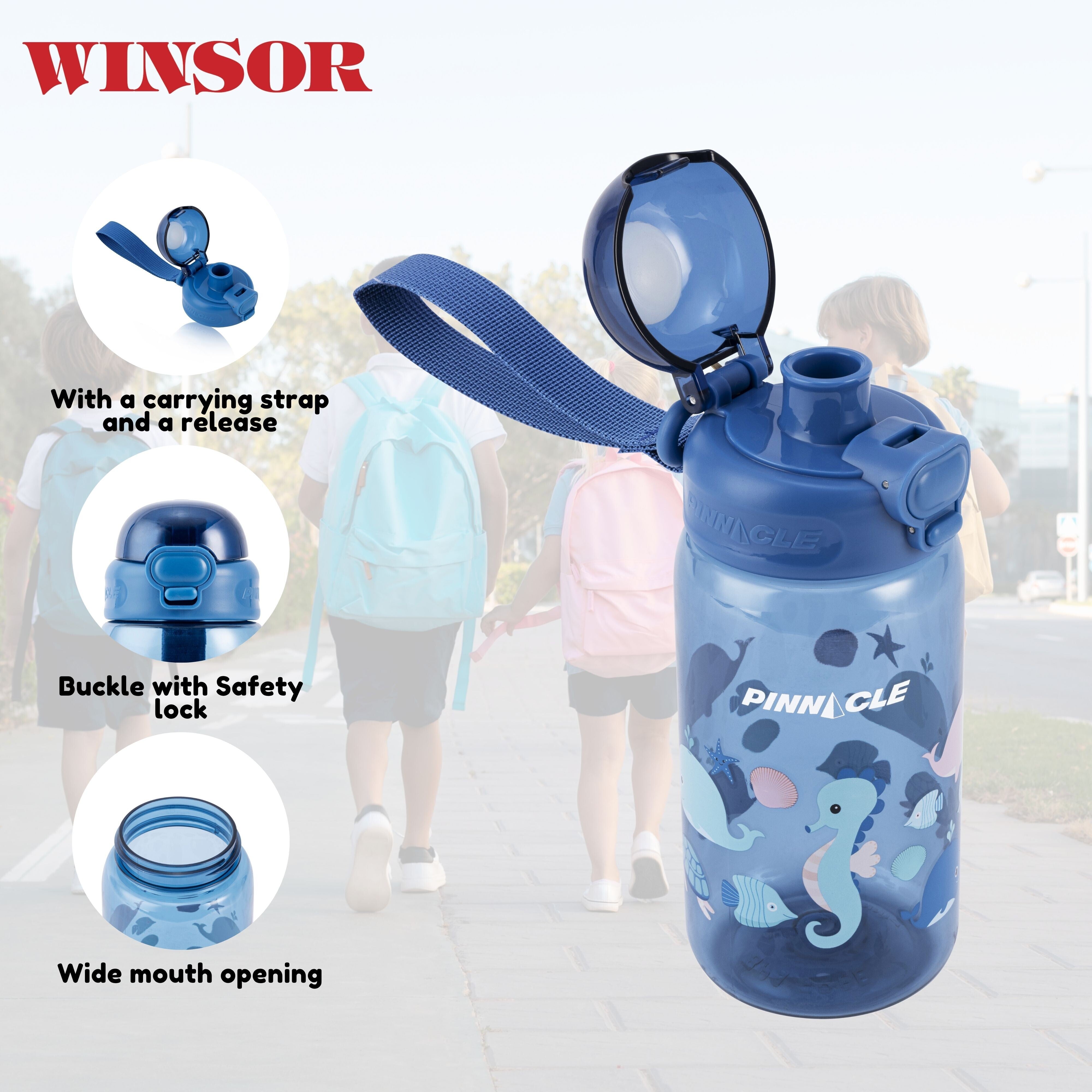 Pinnacle Promist Water Bottle for Kids With Straw & carrying strap - 600ML - Blue | WPHY B-1021