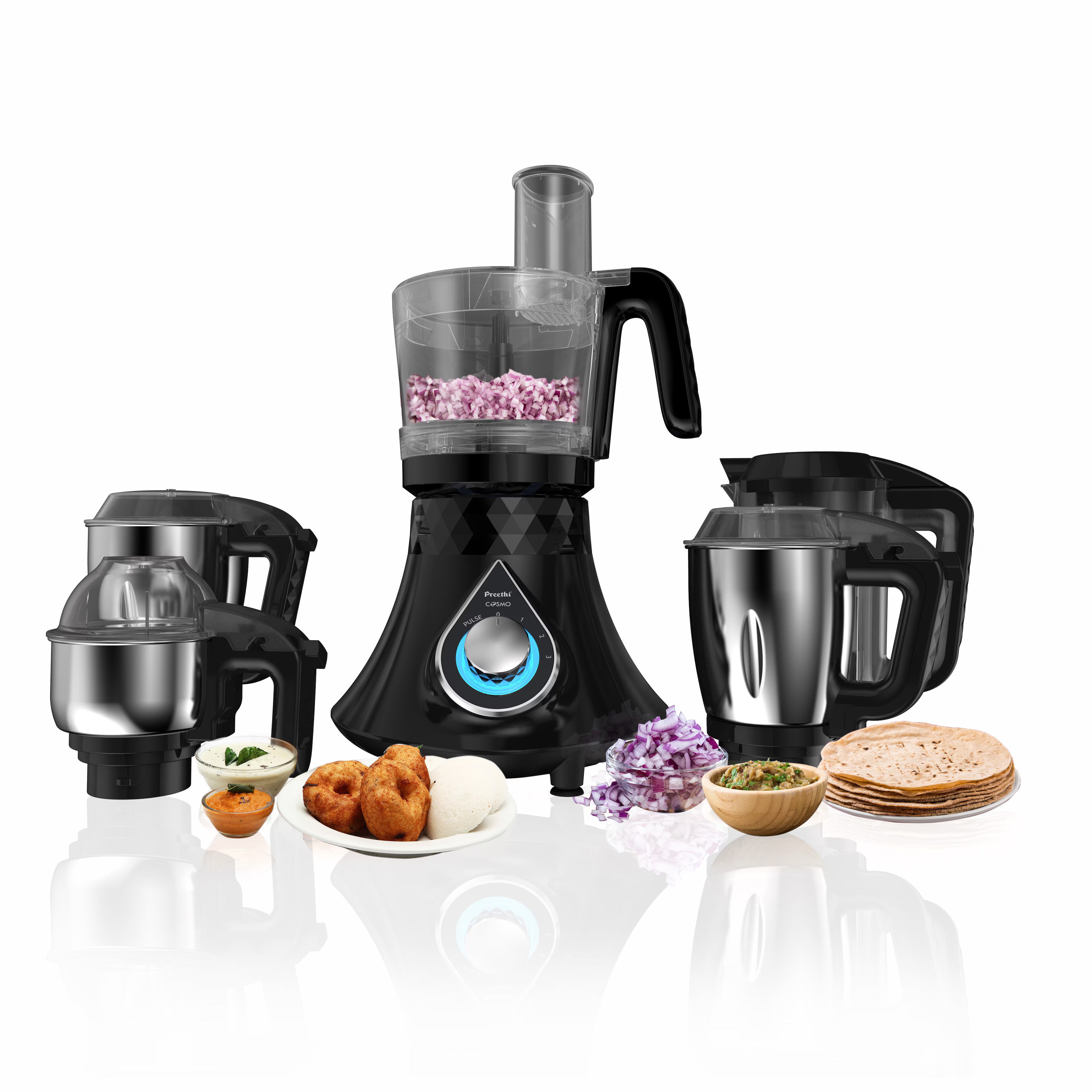 Preethi Stainless Steel Cosmo Mixie 750 Watt | Multifunctional Grinder with Stainless Steel Jars & Blades | Black/Clear/Silver
