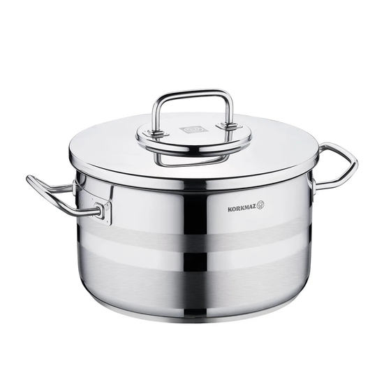 Korkmaz Astra2 Casserole 28x16 cm / 9.5 L | Induction Base Compatible Tri-Ply Bottom Satinless Steel Pot | Dishwasher Safe Stock Pot - KA2027
