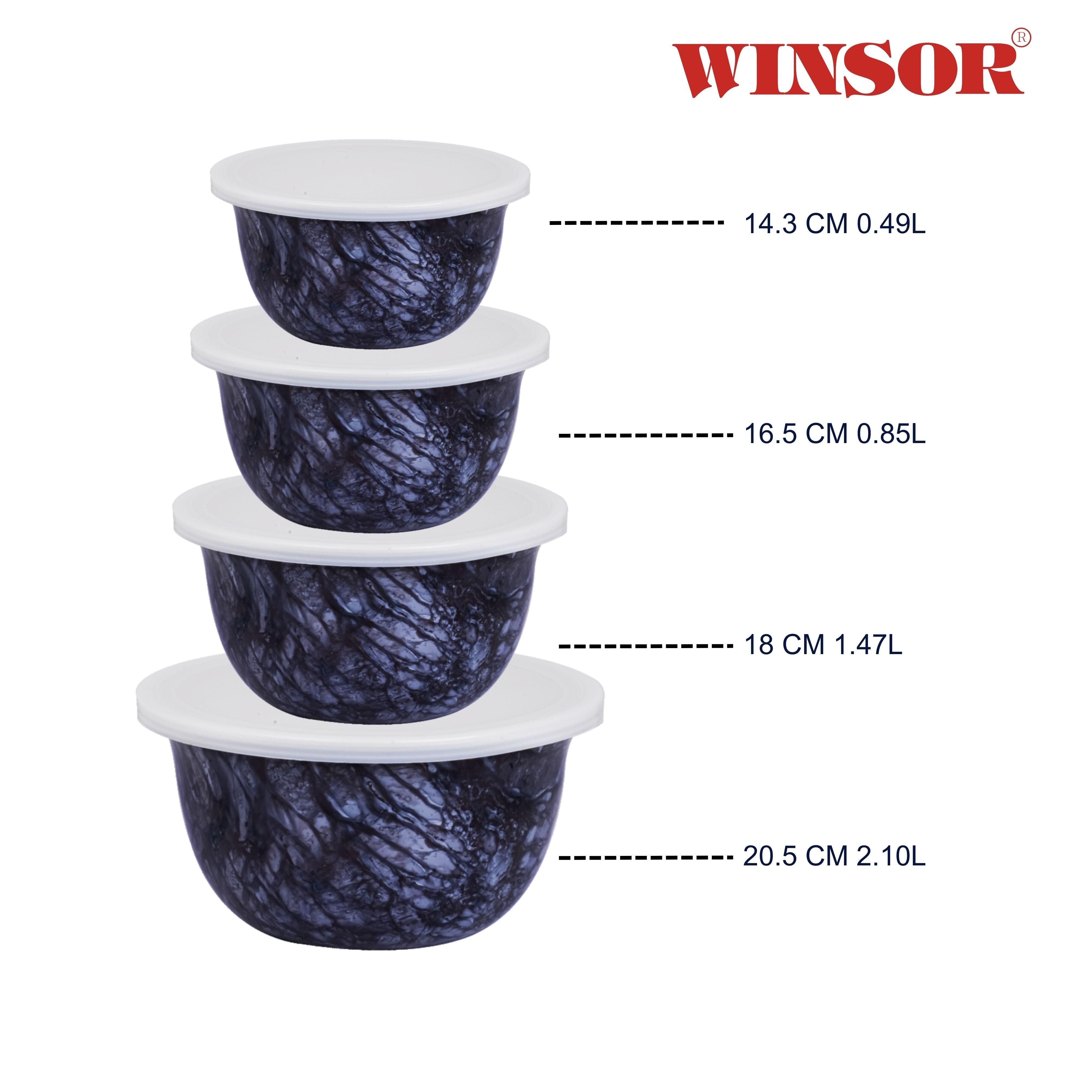 Winsor 4pc Stainless Steel Mixing Bowl Set with Airtight Lids | Nesting Bowls for Cooking | Baking Mixing Bowls Marble Design Set | Serving Bowls for Salad Cereal Soup Noodles Fruits | WR80836
