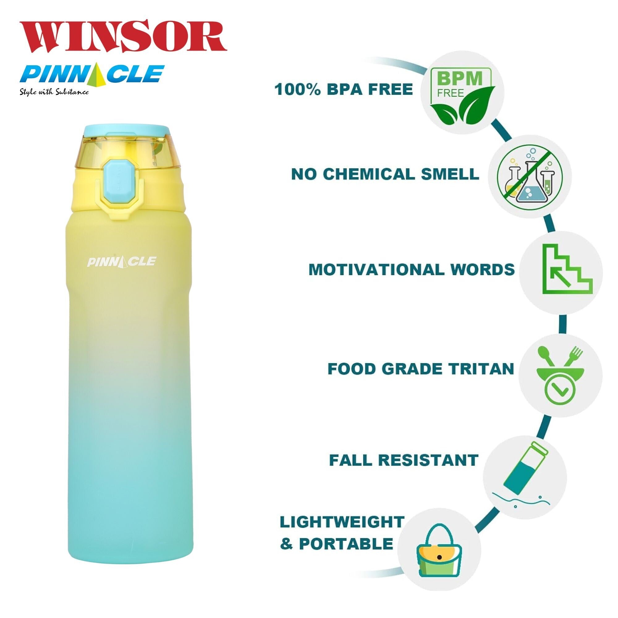 Winsor Pinnacle Wave Hydration Leak-Proof Water Bottle 1000 Ml | Green - WPHY-G-1017