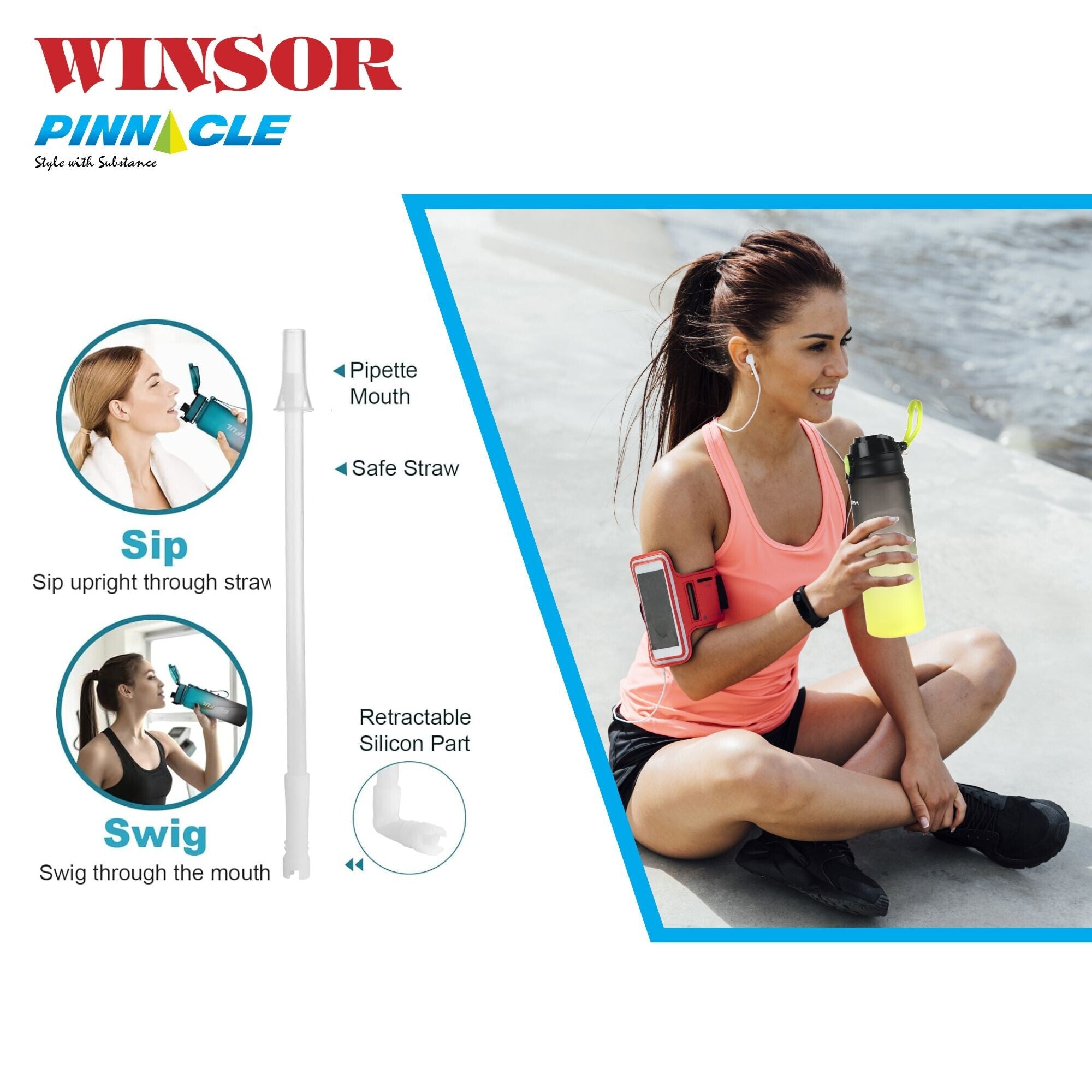 Winsor Pinnacle Wave Hydration Leak-Proof Water Bottle 1000 Ml | Green - WPHY-G-1017
