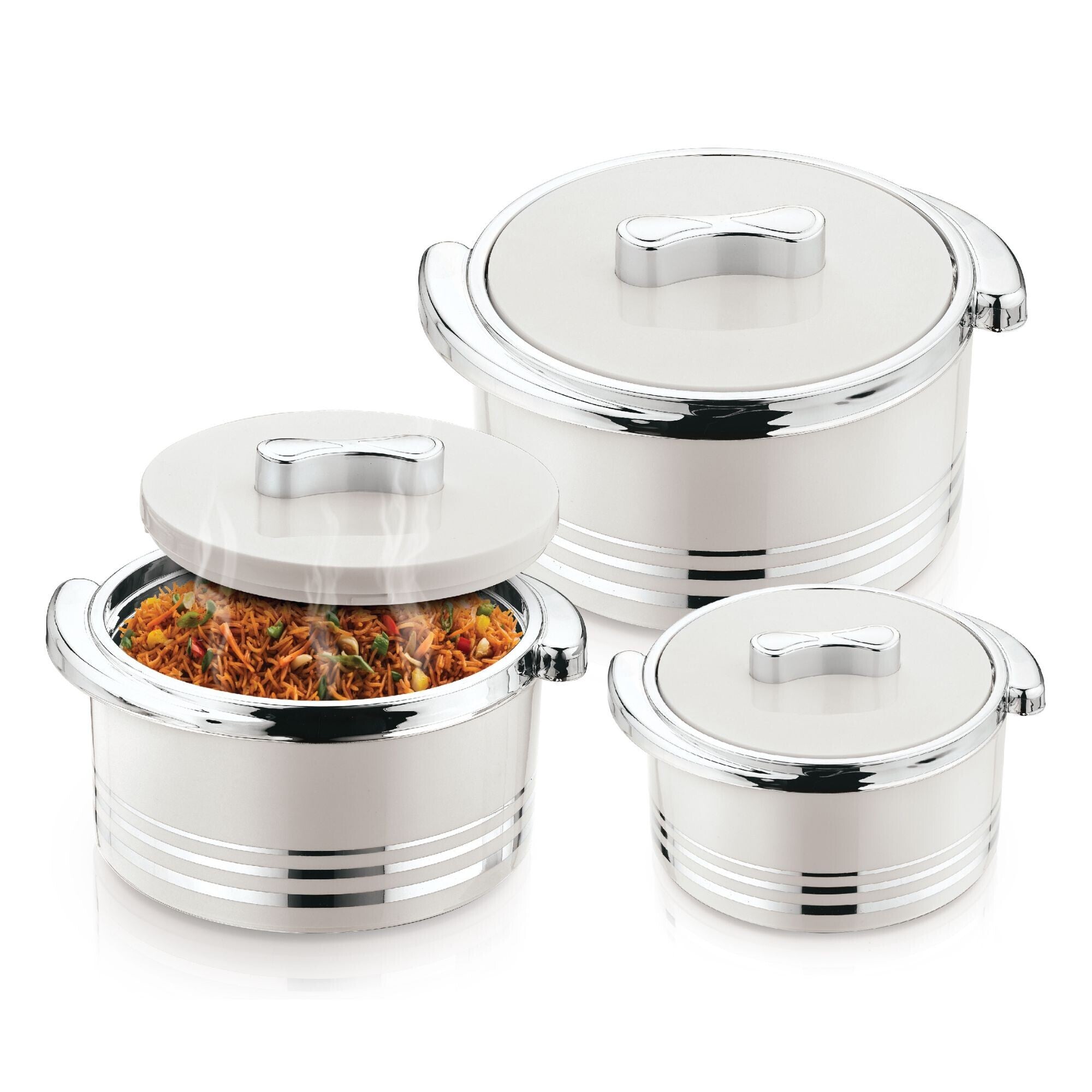 Winsor Omega Thermo Stainless Steel Insulated Casserole 3 pcs set 1500 + 2200 + 3300m | Silver - WPY3009