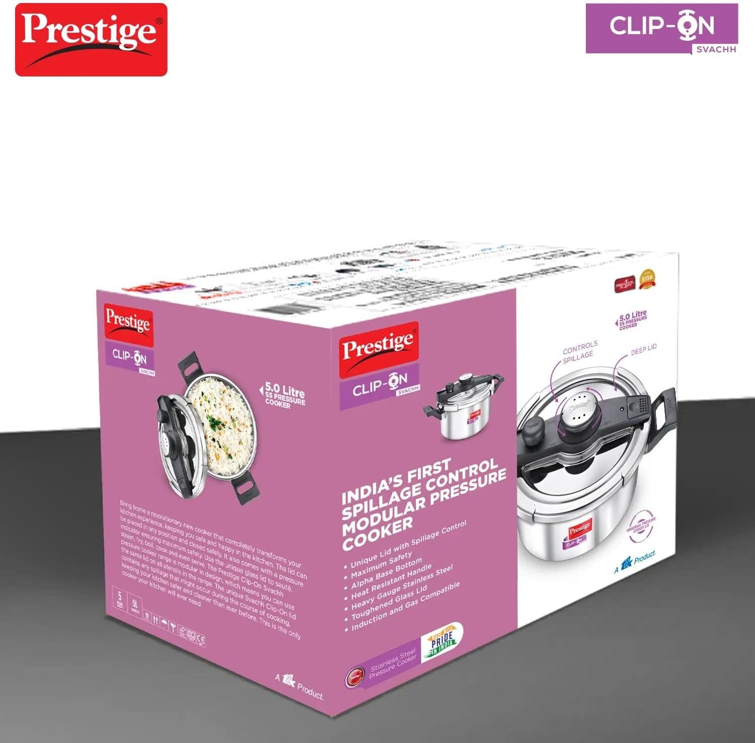 Prestige Clip on Svachh Stainless Steel 5L pressure Cooker | MPC20230