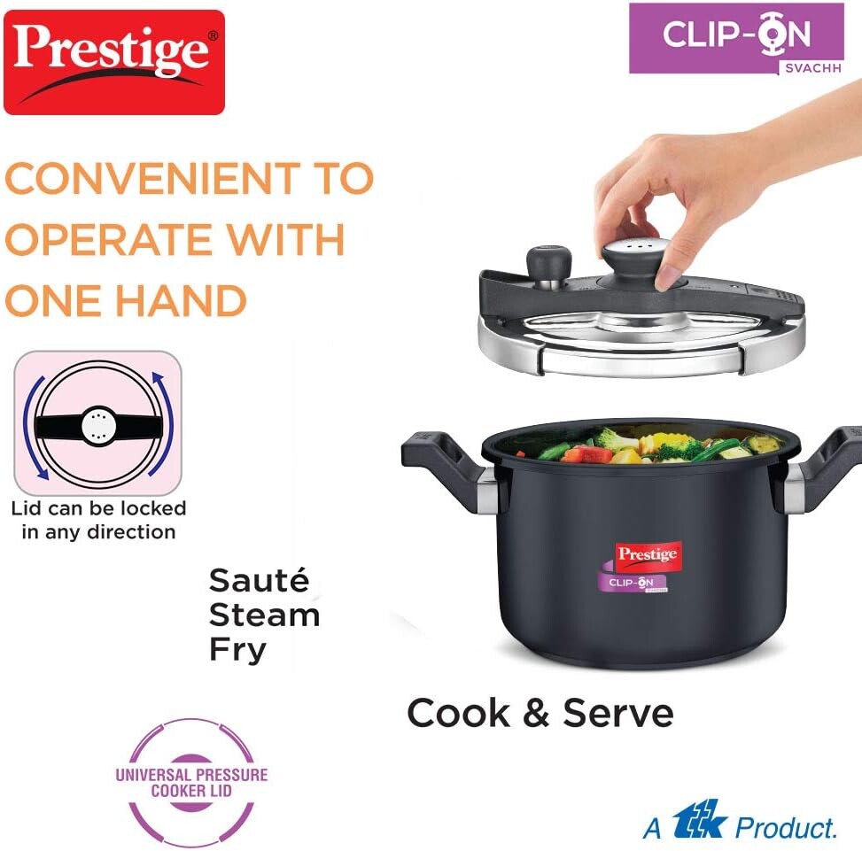Prestige Svachh Clip-on 5 Litre Hard Anodised Pressure Cooker, Black | MPCHA20242