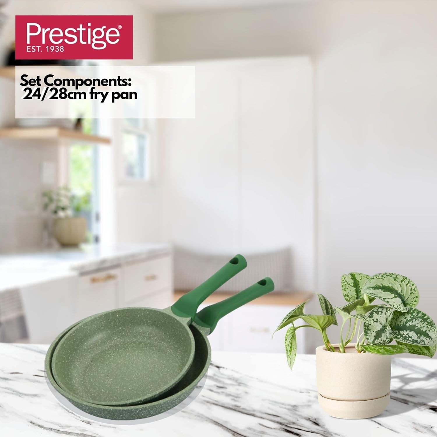 Prestige Essentials Granite Non Stick Set Combo | 24cm + 28CM Fry Pan Set | Induction Cookware Set 2 Pieces | Green - PR80996