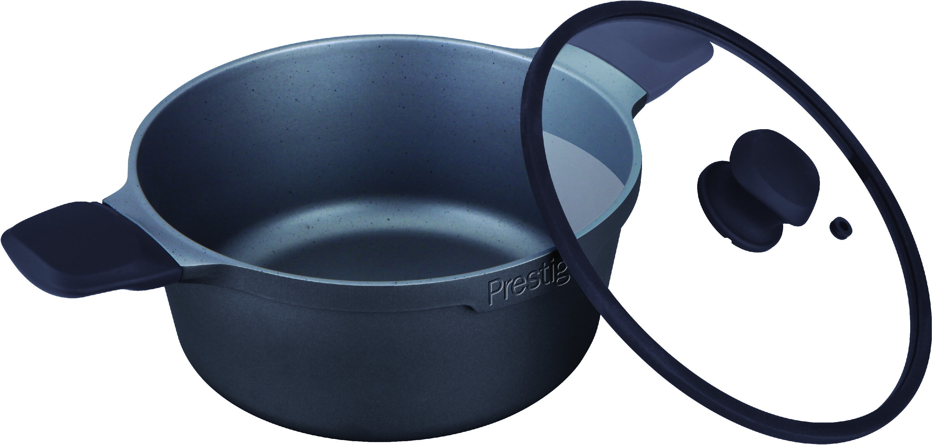 Prestige Essential Cast Aluminum Casserole With Glass Lid 24Cm | Non stick Induction Compatible Cooking Pot | Black - PR81161