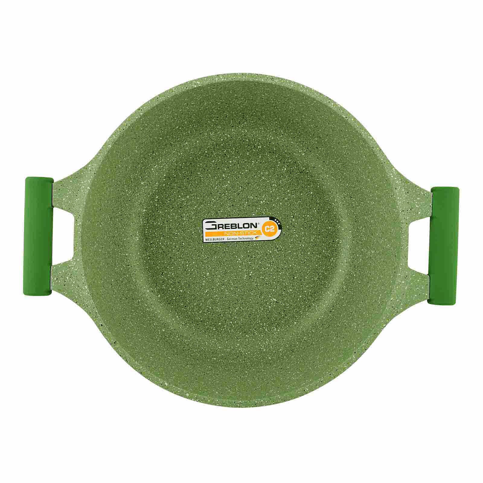 Prestige Essentials Non-Stick Casserole with Glass Lid 24Cm | Granite Induction Compatible Aluminium Cooking Pot | Green - PR81109