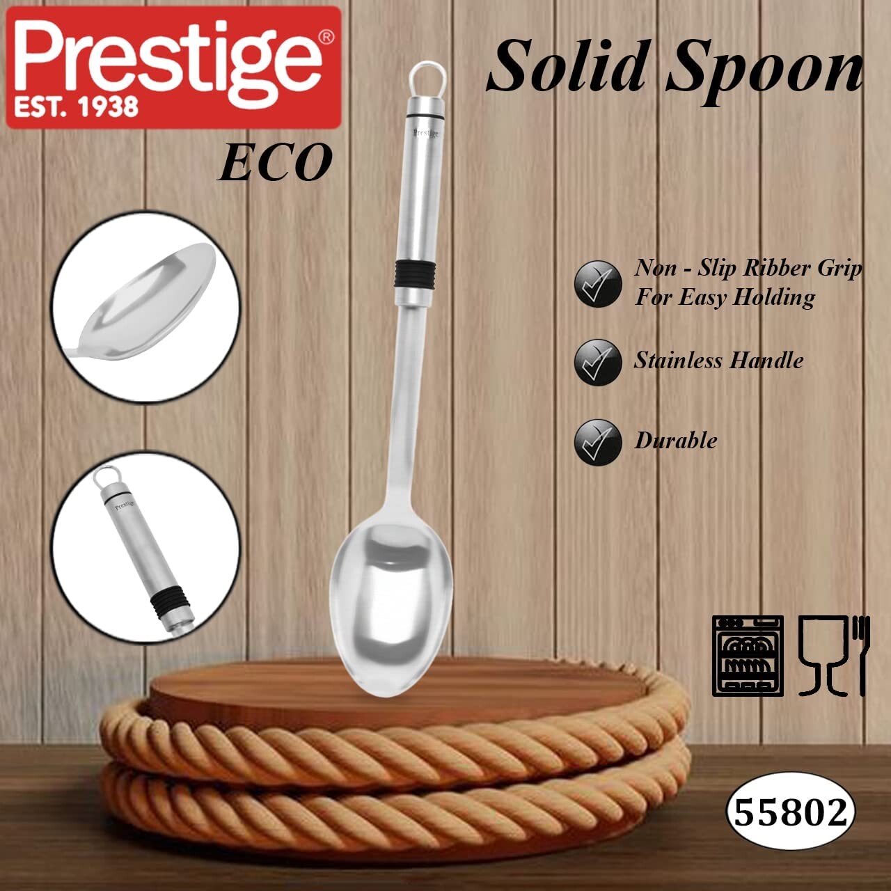 Prestige Eco Solid Spoon with Rubber Grip | PR55802