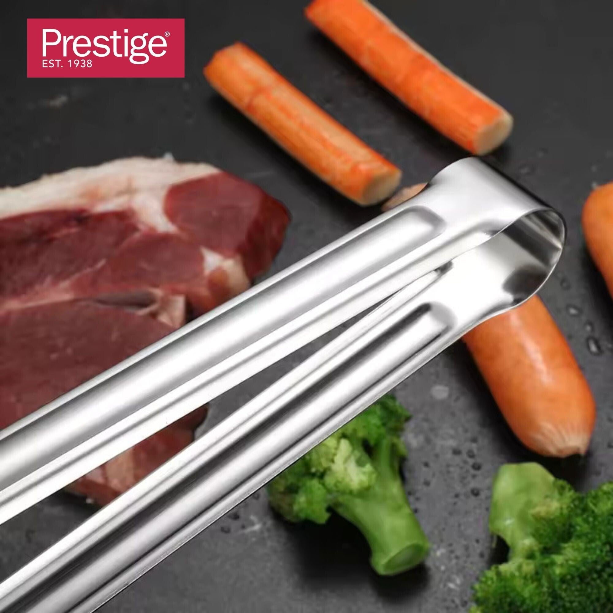 Prestige Stainless Steel Tong | Kitchen Cooking Tongs | Cooking Barbecue Grilling Food Tongs | Steak Tongs, Salad Tongs, Dessert Tongs For Buffet | PR49076