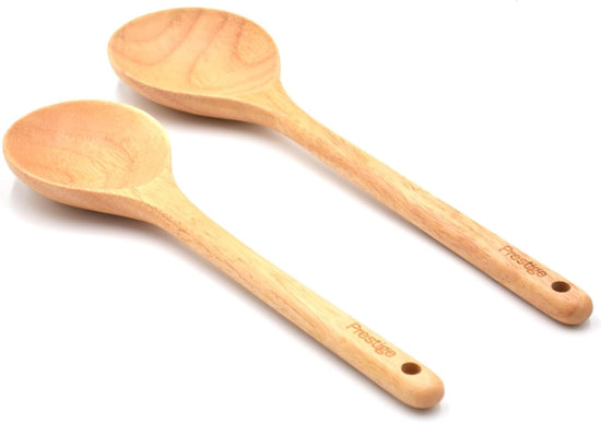 Prestige Solid Spoon Set | Quality Kitchen Utensils for Cooking & Serving | 2-Piece Wooden Spoon Kit | PR48875