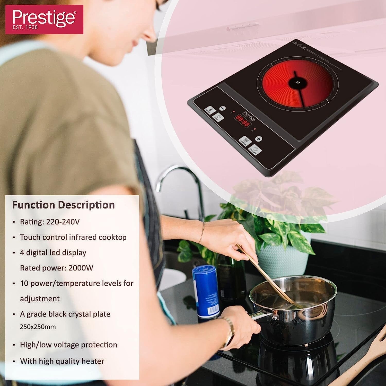 Prestige Infrared Cooker Crystal Plate - 2000 W | PR81519