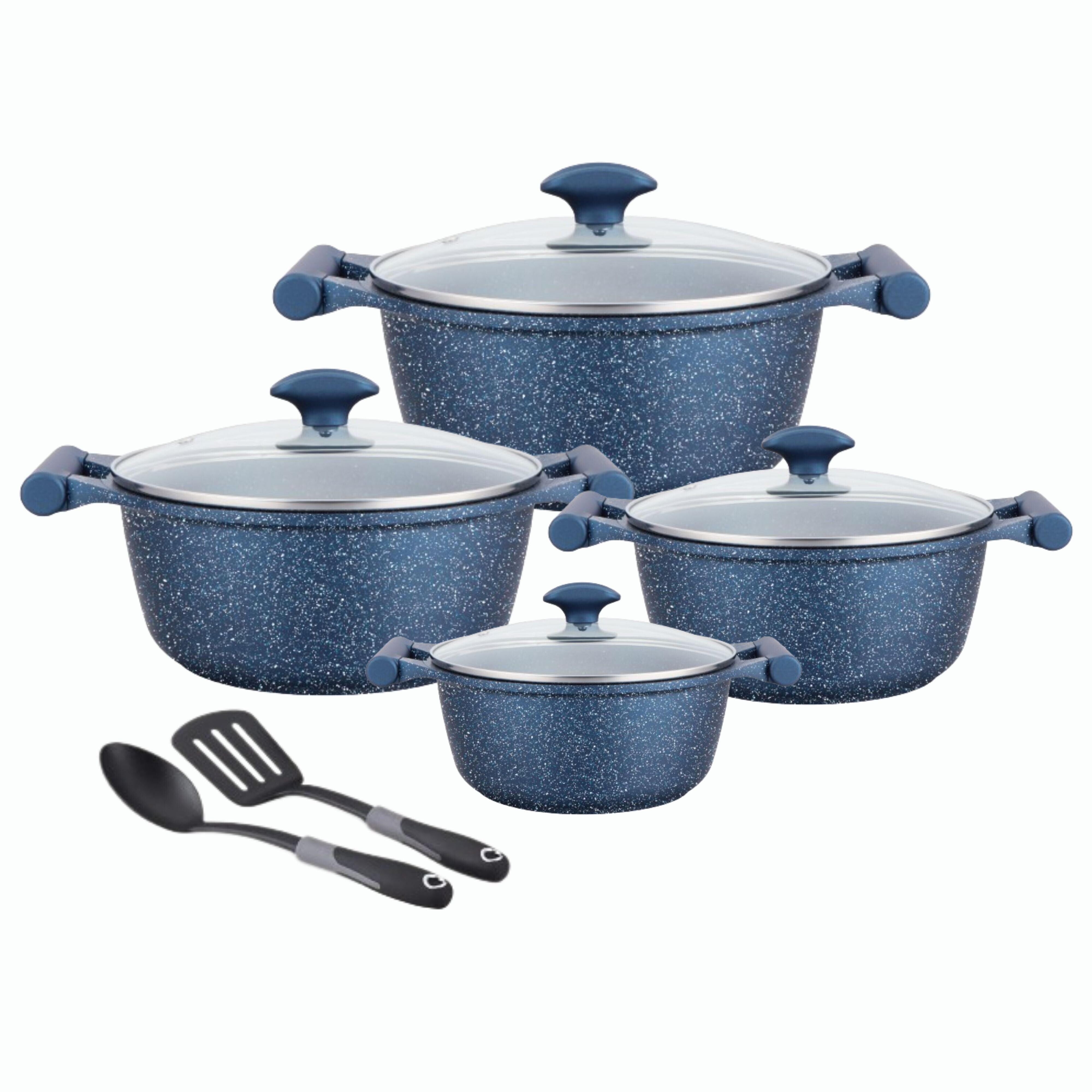 Prestige Essential 10 pcs Cookware Sets | Granite Coated Pots and Pans Set | Non-Stick Induction Compatible Cookware | Dark Blue - PR80999