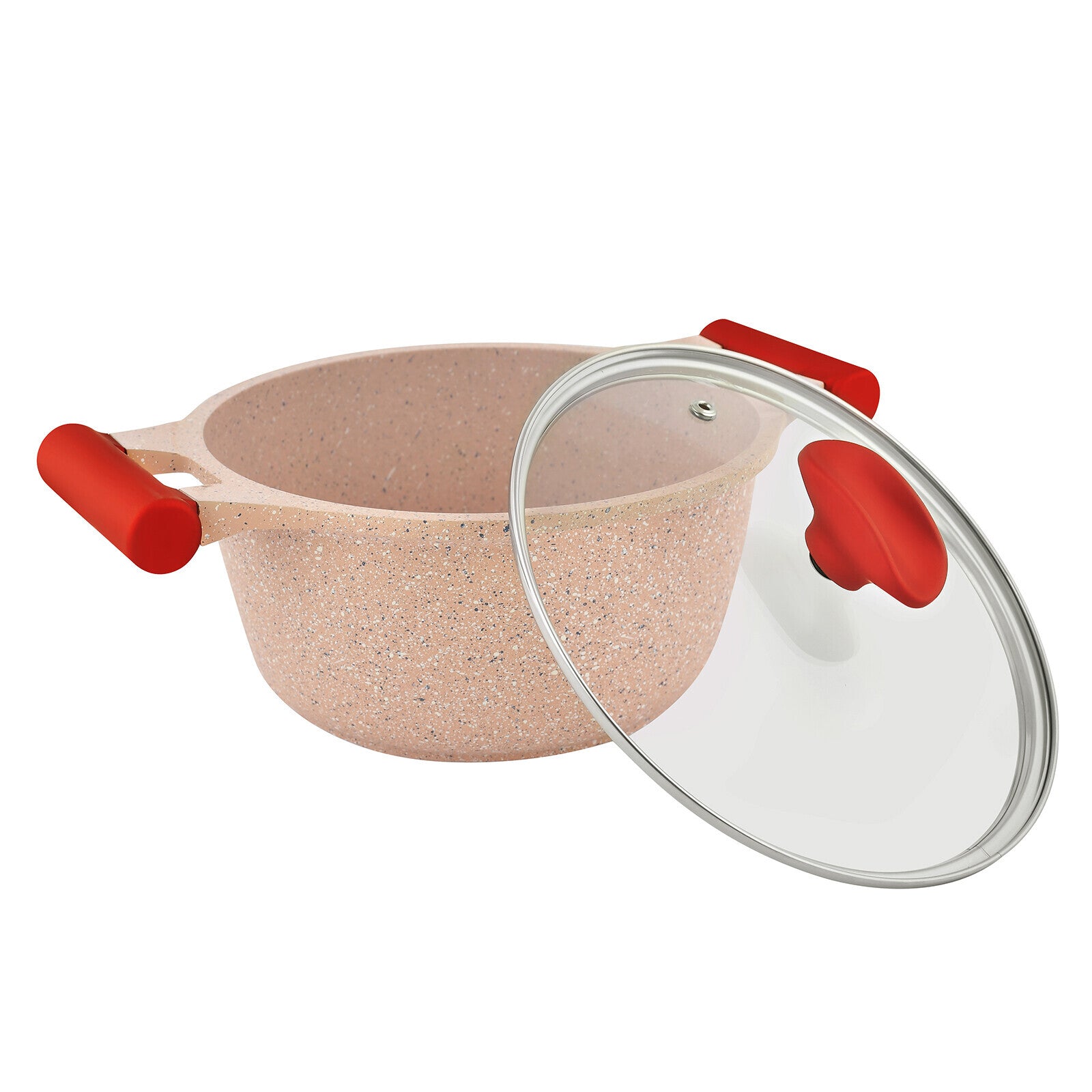 Prestige Essentials Granite 12 Piece Non-Stick Cast Aluminium Cookware sets |Induction Compatible Pots and Pans Set | Pink - PR80964