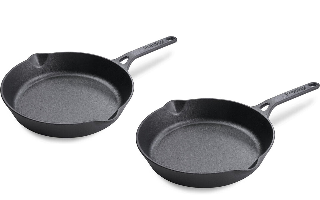 Prestige Pre-Seasoned Pre-Seasoned Cast Iron Cookware Set - 20Cm & 24Cm Frypan | Black - PR49082
