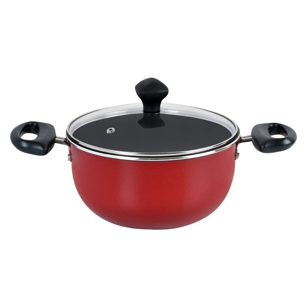 Prestige Value Pack Non-Stick Cookware sets 7Pcs | Non Stick Aluminium Pots and Pans Cooking Set | Soup Pots Set | Frying Pan Set | PR21568 - Red
