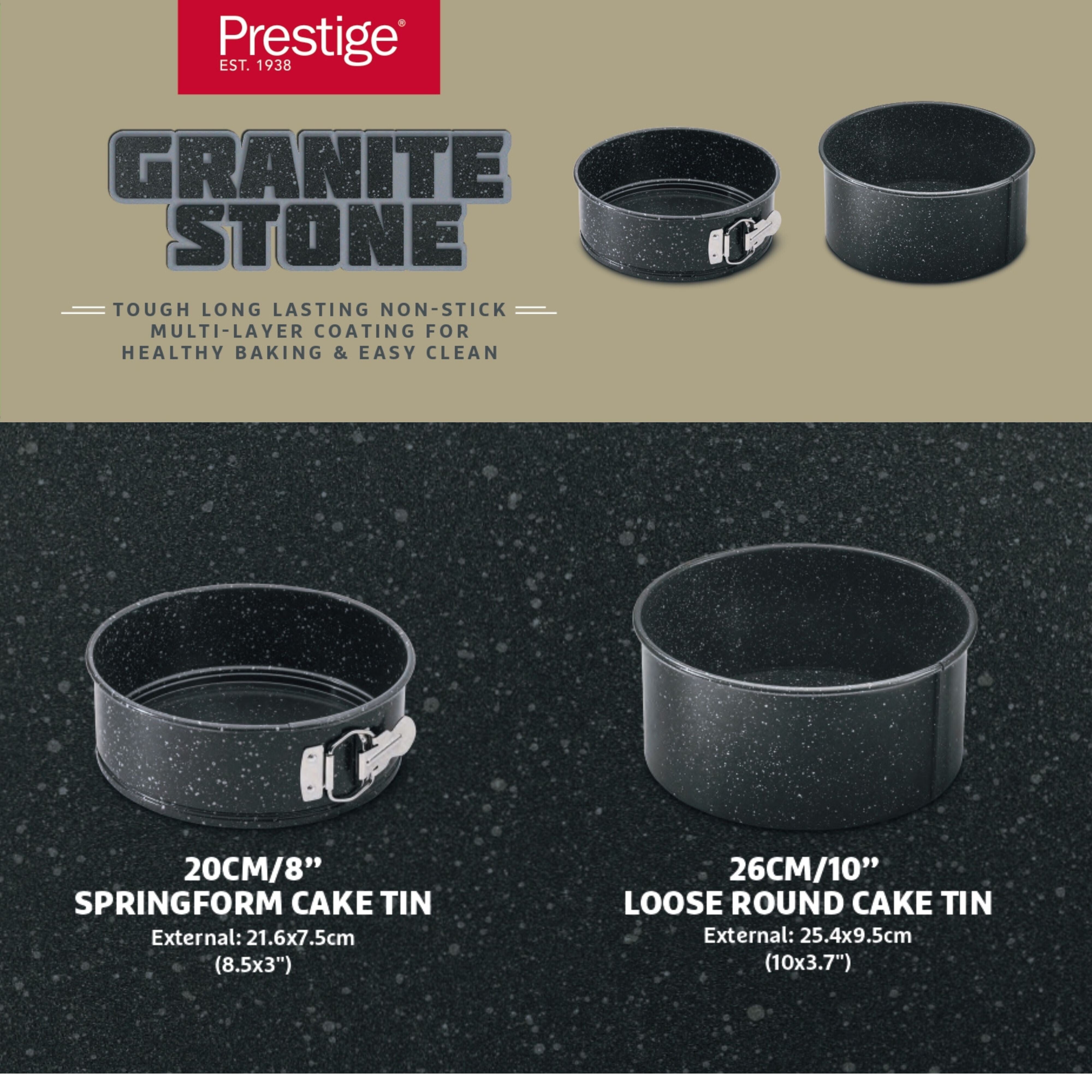 Prestige Granite 2Pcs Bakeware Set (20Cm Springform Cake Tin & 26Cm Loose Round Cake Tin) | PR49077