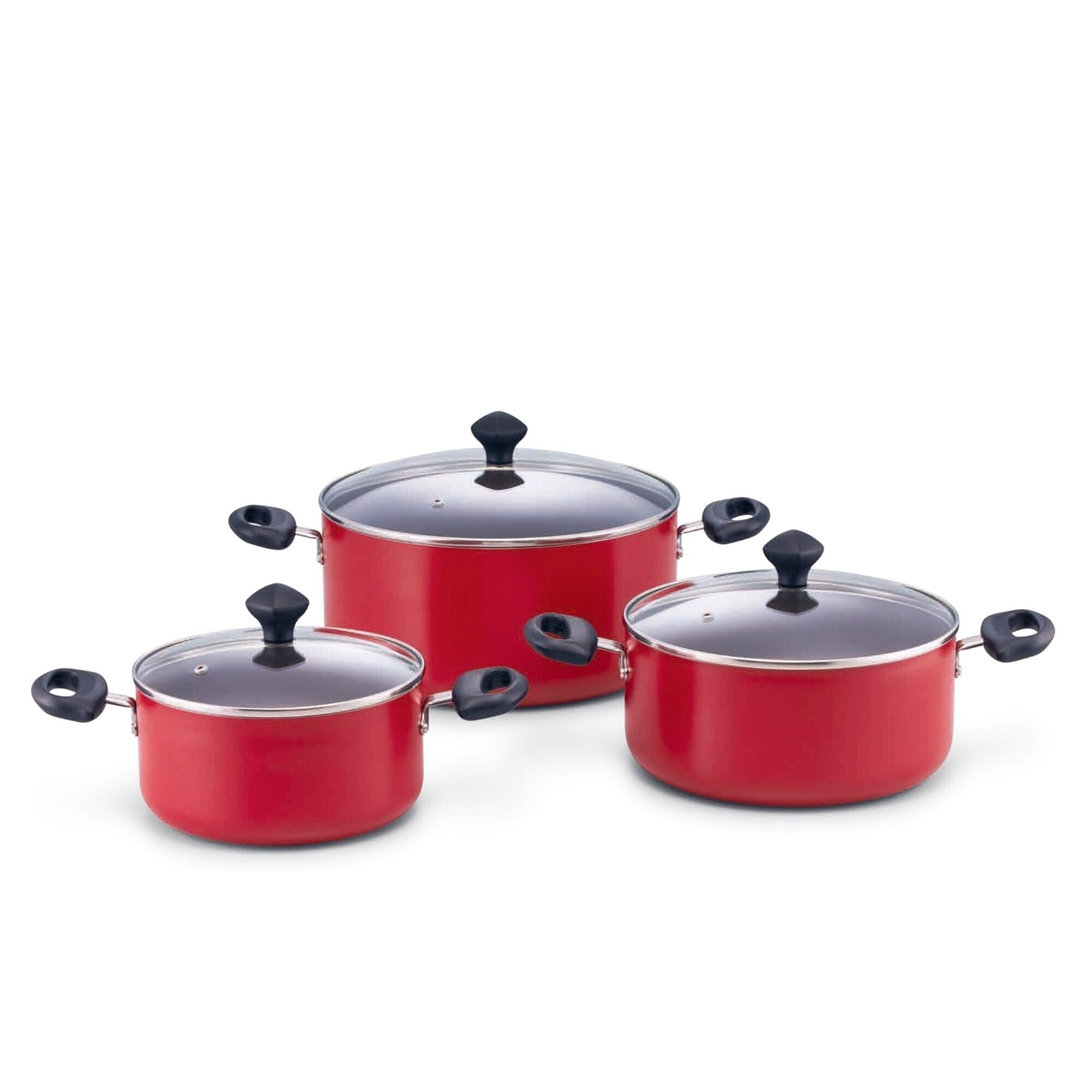 Prestige Value Pack Non-Stick Cookware sets 6Pcs | Non Stick Aluminium Pots and Pans Cooking Set | Soup Pots Set | Frying Pan Set | PR22453 - Red