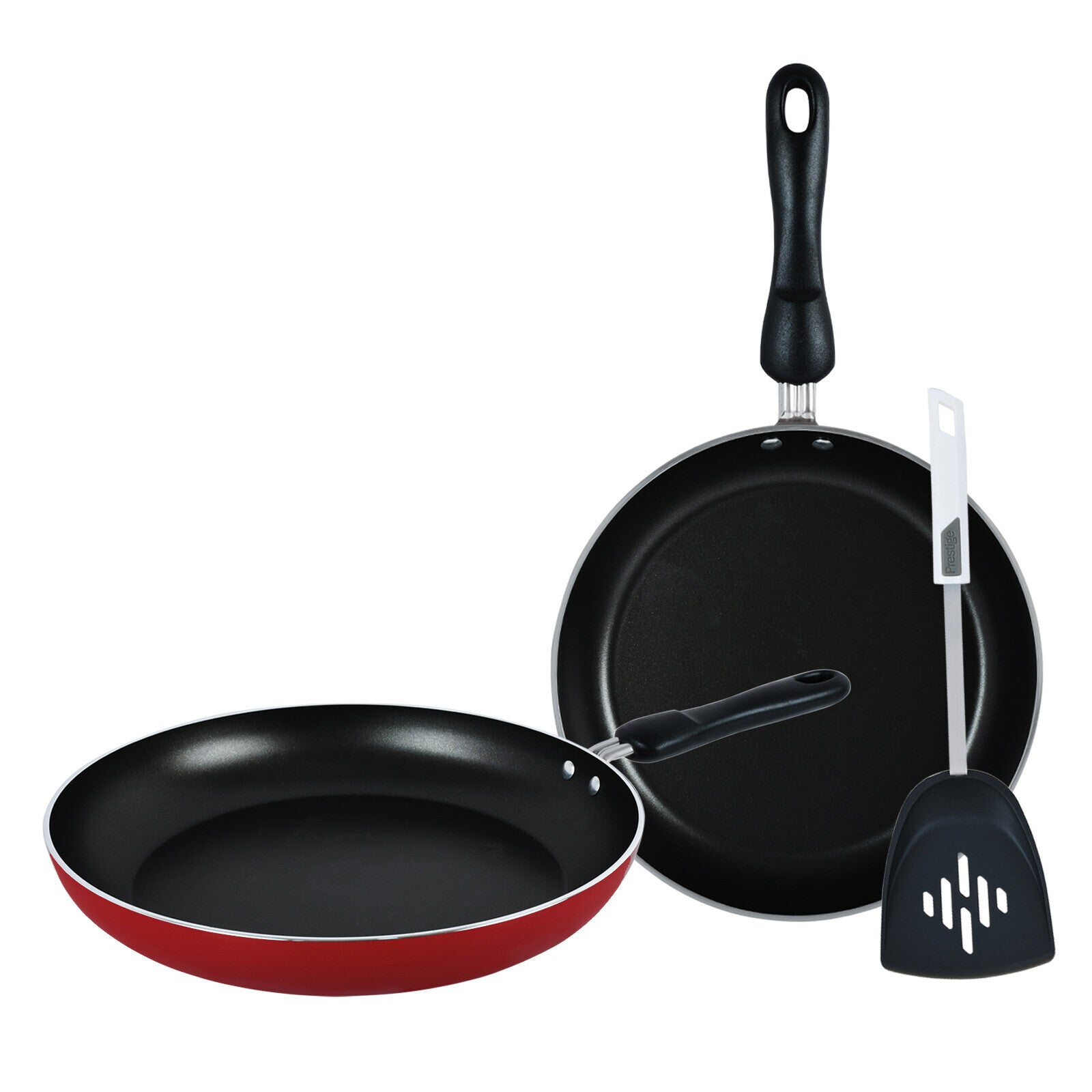 Prestige Classique Non-Stick 2Pcs Cookware Pan Set with Tools | 3X Ultra Tough Induction Compatible Frying Pan 22Cm + 28CM | Red - PR15922