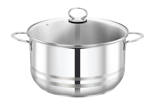 Prestige Stainless Steel Casserole With Glass Lid 26Cm / 7.3L| Induction Compatible Cooking Pot | Silver - PR81144