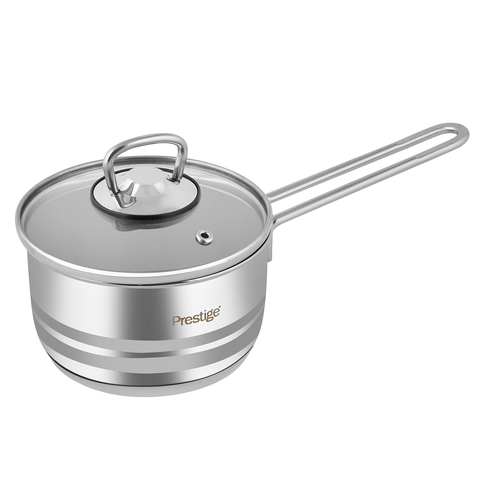 Prestige Infinity Stainless Steel Sauce Pan 1.5 Litres 16 CM | Non- Stick| Transparent Cover Lid | Induction Compatible- Silver